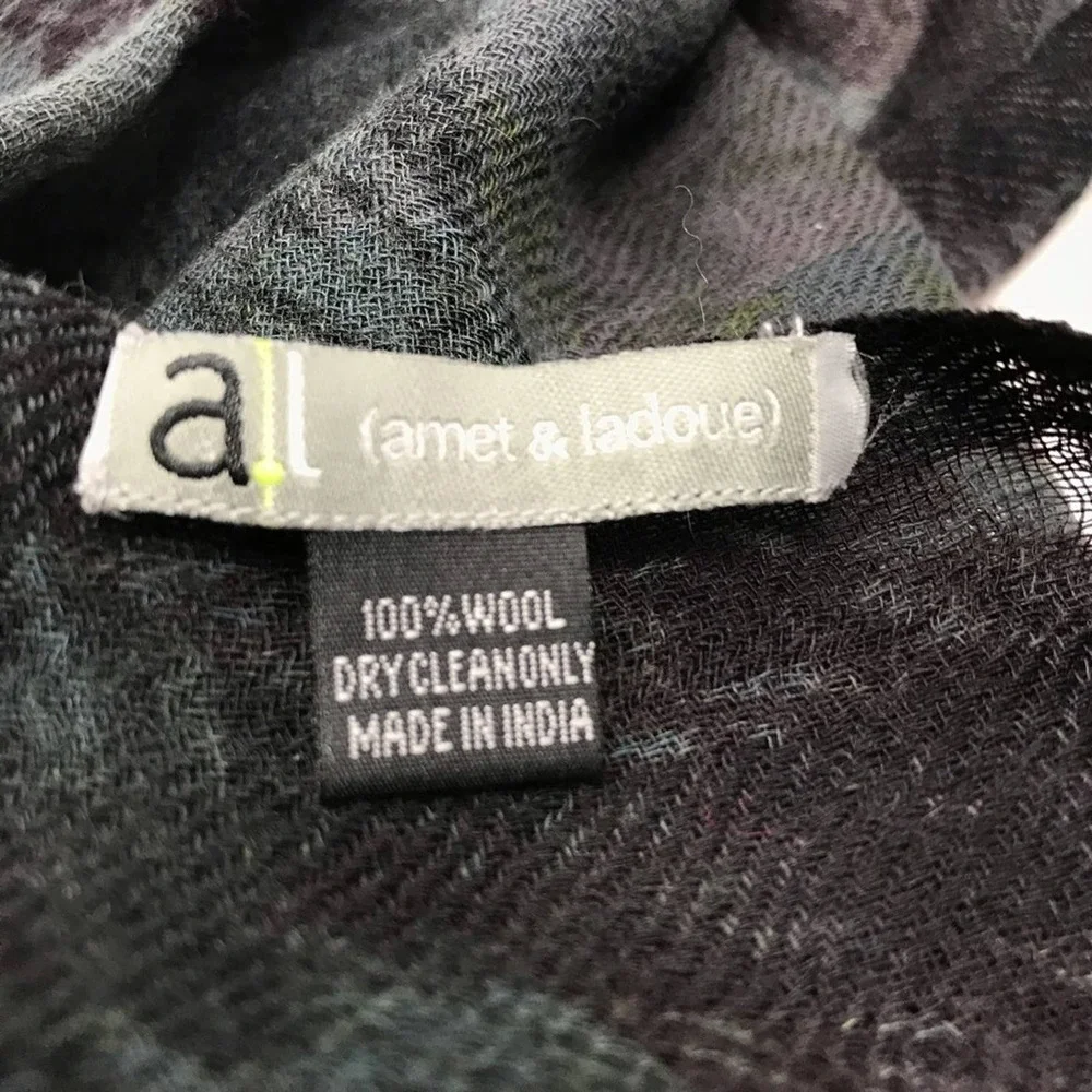 Amet & Ladour Scarf Sheer Green Black Print - Picture 5 of 8